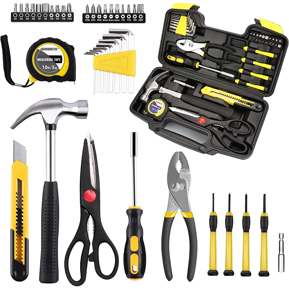 

Новинка, низкая цена, искусственная кожа, 40 шт., маленький базовый набор инструментов с удобной переноской, идеально подходит для домашнего обслуживания «сделай сам», отлично подходит