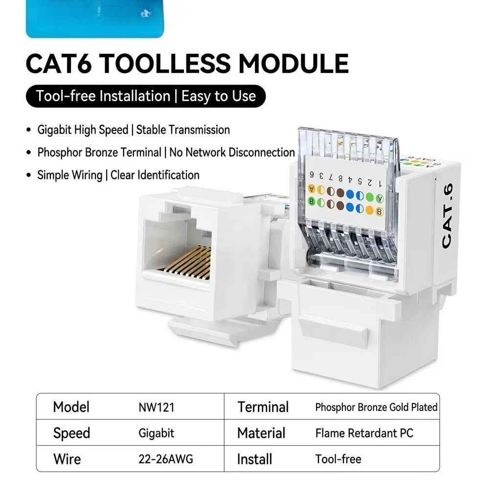 Фото Разъем RJ45 Mindpure Cat6A Keystone, из цинкового сплава, 10 Гбит/с, STP, экранированный, без инструментов, с позолоченными контактами 6U №3