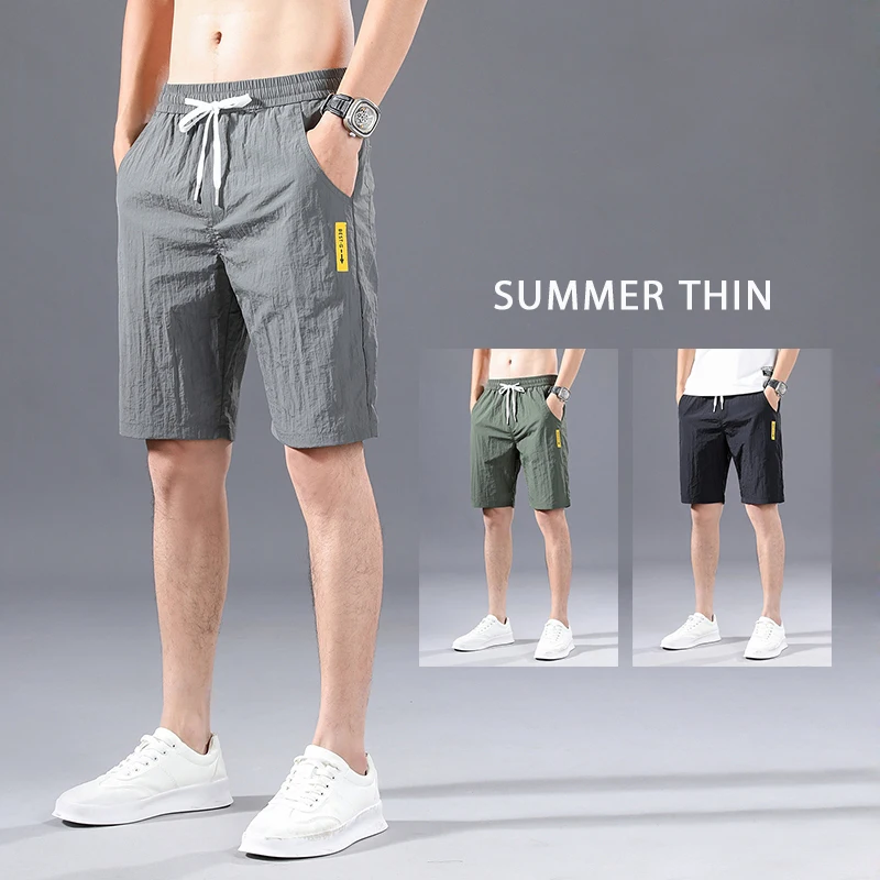 

Summer Thin Men's Ice Silk Shorts Elastic Waist Cool Straight Comfortable Breathable Leisure Vacation Beach Male Shorts
