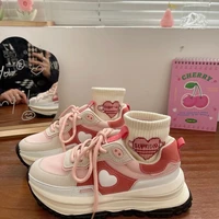2022 new women sneakers strawberry pink kawaii love sports daddy shoes versatile casual platform vulcanize tennis a0 108