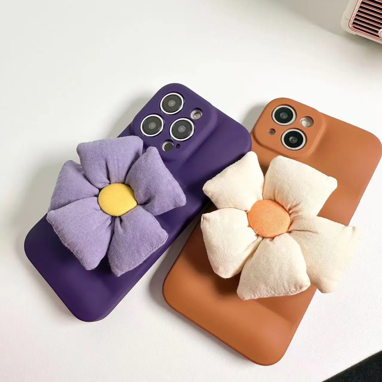

Cute Flower Phone Case Suitable for IPhone 14Plus 13 12Pro 11 Down Coat 3D Flower Soft Silicone Shockproof Precision Hole Camera