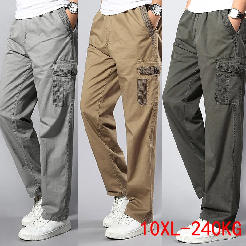 

Men Cargo Pants large size big 7XL 8XL 9XL 10XL Stretch trousers Autumn military safari style Straight pants pocket khaki 50