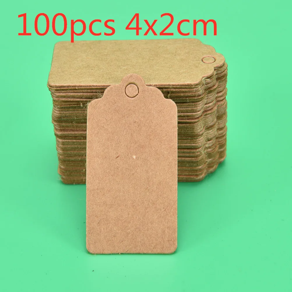 100 шт./компл. 4x2 см/9x4 см коричнево-белые прямоугольные полые бирки из крафт-бумаги