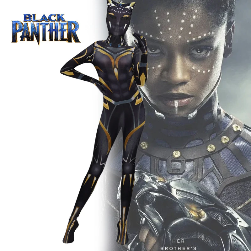 

Комбинезон с черной пантерой для косплея по мотивам фильма Marvel «Wakanda Forever», костюм с супергероем «Shuri», боди, Униформа, маска, Женский костюм н...