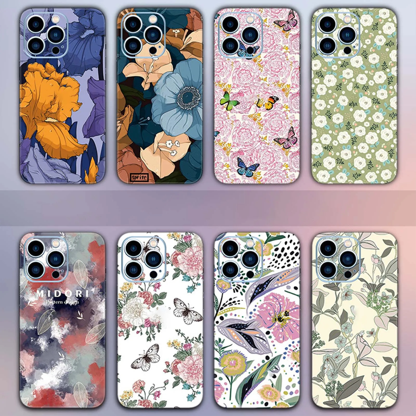 Милый чехол с цветочным рисунком для iPhone 14 Plus 13 Pro Max, миниатюрные наклейки, пленка, матовая пользовательская полноразмерная задняя наклейка для телефона