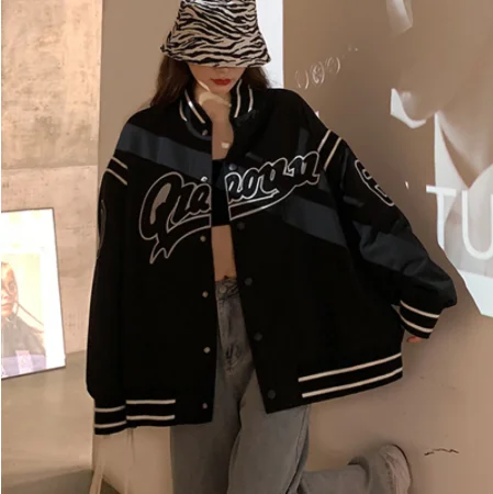 

2022 New Retro Embroidery Baseball Uniform Clothes Hip Hop Loose Clothes Women Jackets Outerwear Fashion Oversized Jackets