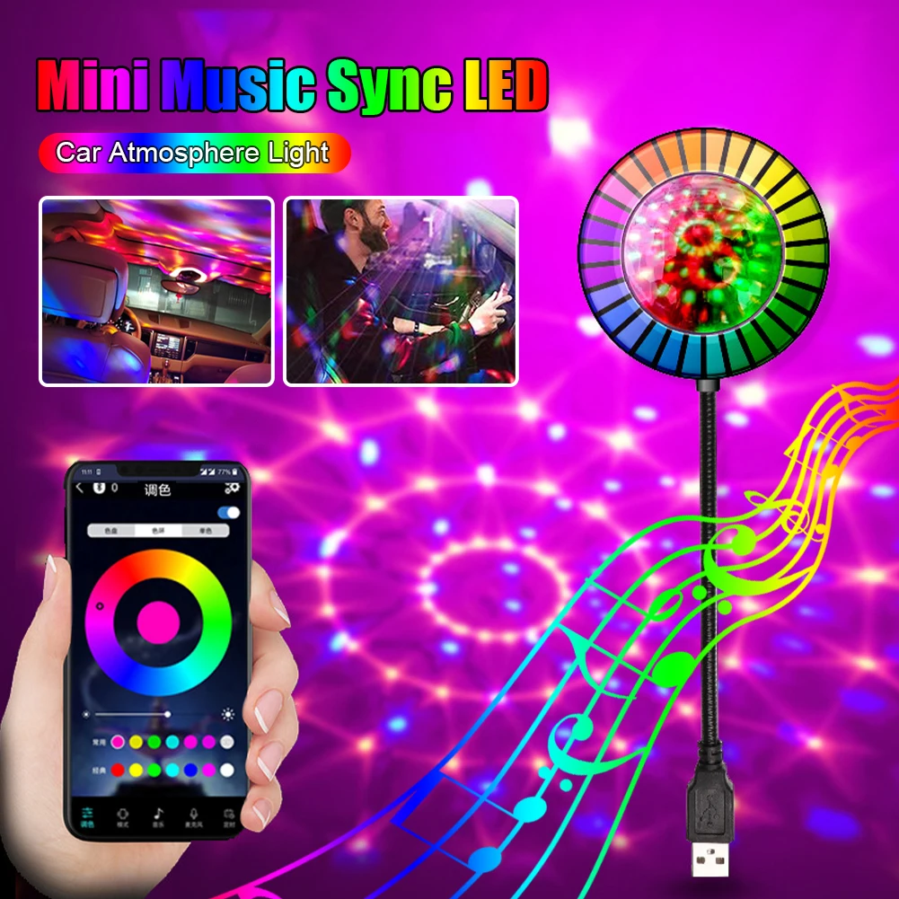 

Car Atmosphere Light Sound Activated DJ Light RGB Smart APP Control Mini USB LED Music Rhythm Party Night Light Auto Decoration