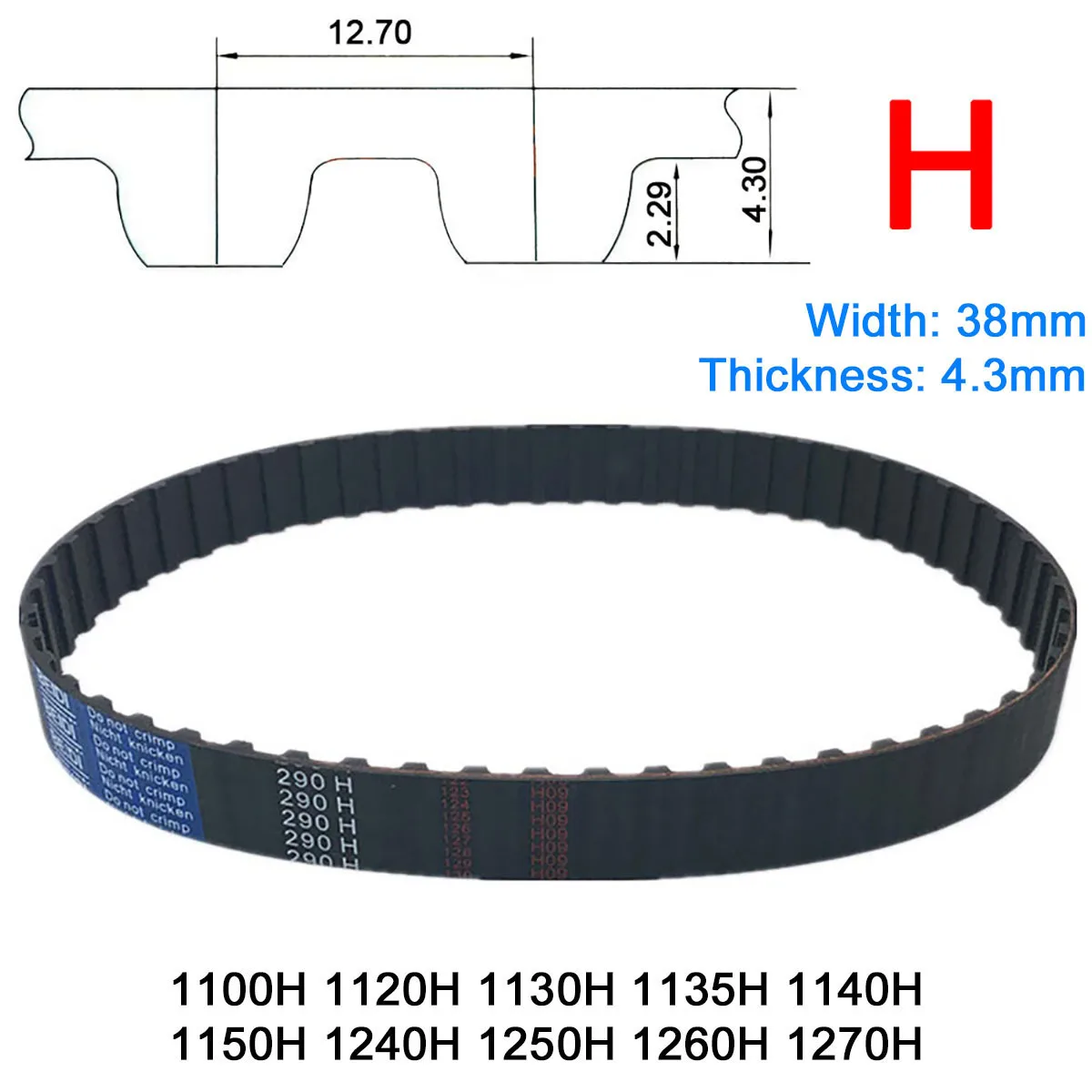 

1Pc Width 38mm H Rubber Arc Tooth Timing Belt Type 1100H 1120H 1130H 1135H 1140H 1150H 1240H 1250H 1260H 1270H Synchronous Belt