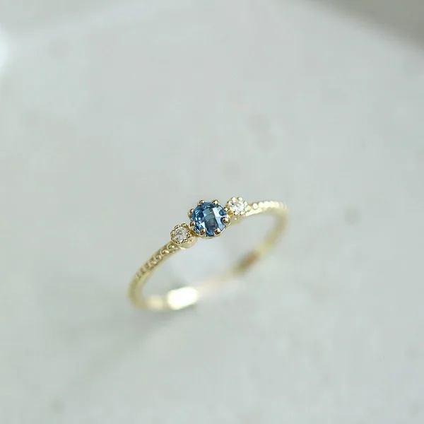 

Hot selling new style 925 silver sea blue 18k gold ring European and American proposal engagement finger ring