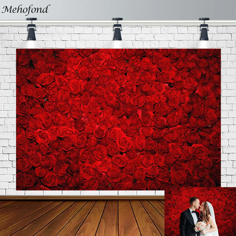 

Mehofond Valentine's Day Backdrop Red Rose Flower Wall Background for Photography Wedding Proposal Decoration Banner Photophone