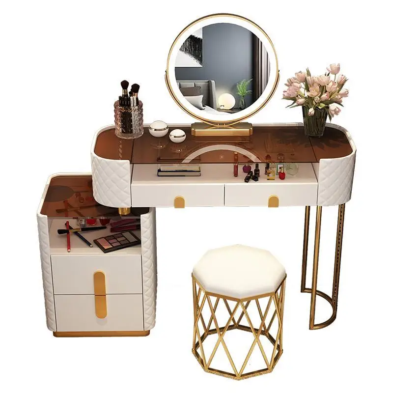 Vanity Desk Modern Dresser Table LED Mirros Household Bedroom Dressing Table Density Board Makeup Table With Mirror Furniture images - 6