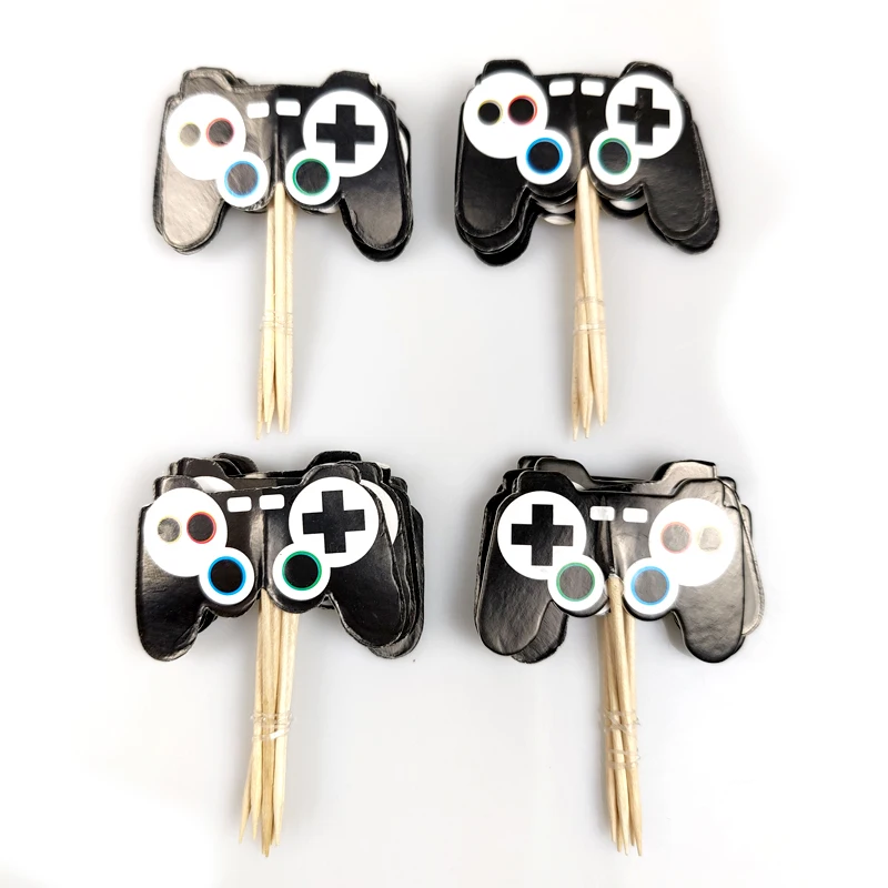 

24pcs/lot Game Controller Theme Baby Shower Decorations Happy Birthday Party Kids Boys Favors Cupcake Cake Toppers With Sticks
