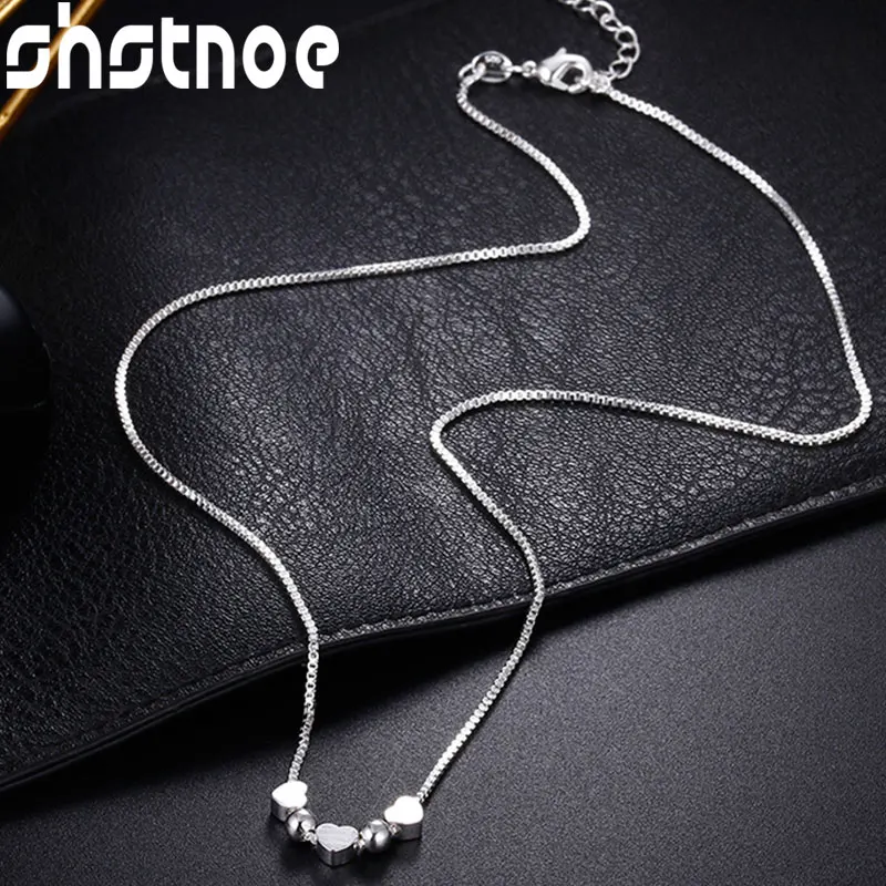 

925 Sterling Silver Heart Smooth Bead Pendant Necklace 18 Inch Chain For Women Engagement Wedding Fashion Charm Jewelry