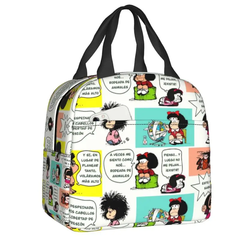 

Изолированные сумки для обеда манга Quino Mafalda для работы и школы Kawaii мультяшный многоразовый охладитель термальная коробка для бенто для жен...