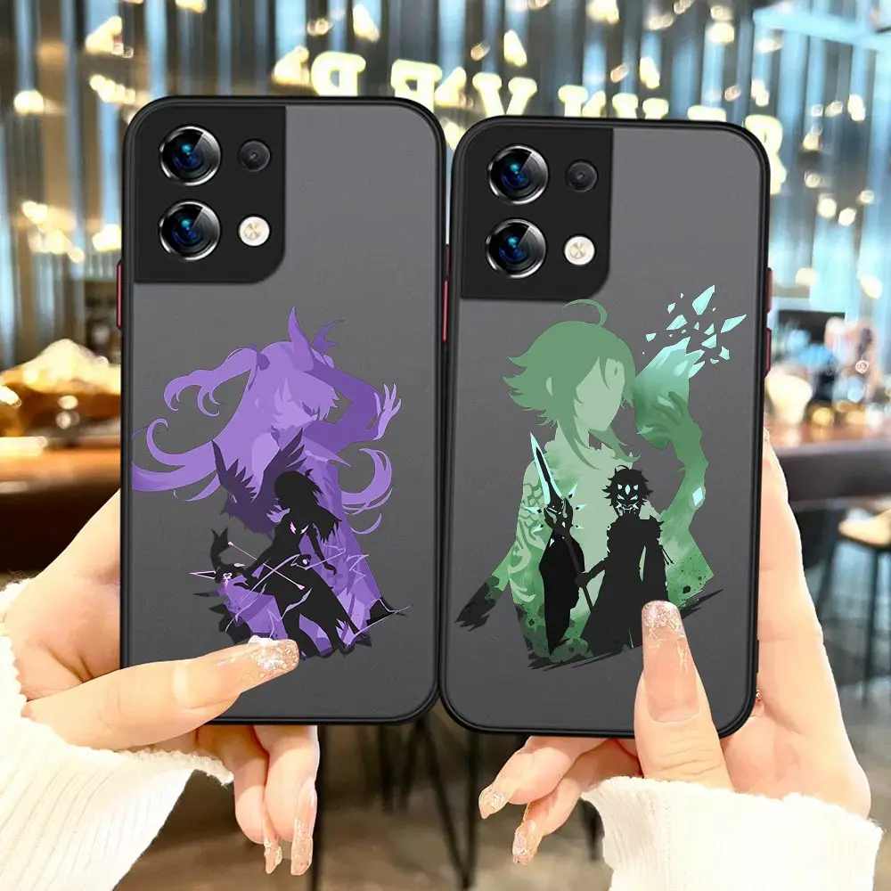 

Hot Game Genshin Impact Cartoon Matte Phone Case For OPPO Reno 8 7 7Z 6Z 6 5 4 4SE 3 2 2F 2 Z Pro Plus 5G 4G Black Cover Funda