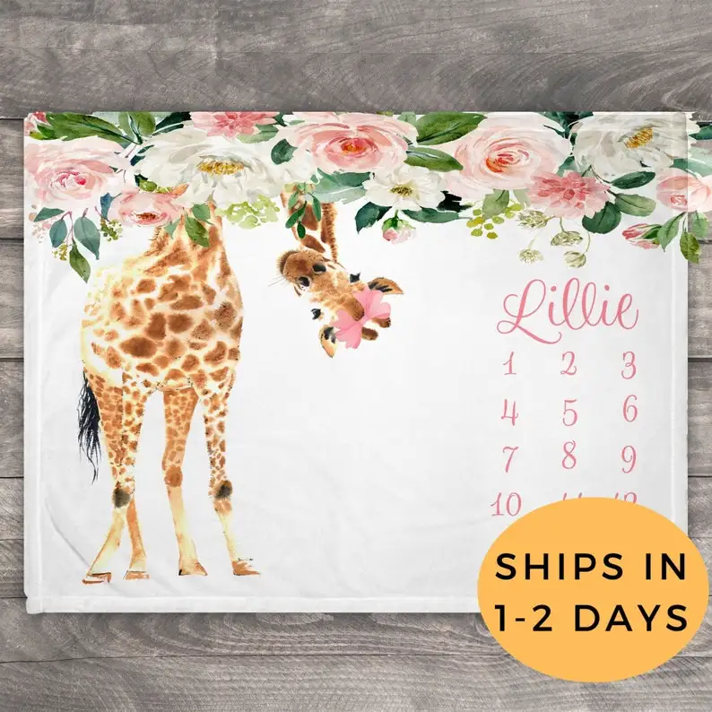 

Одеяло с жирафом, одеяло с жирафом для маленьких девочек, одеяло с ежемесячным месяцем, детский сад с жирафом, Детский праздник с цветами