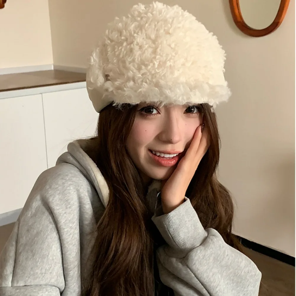 

Lamb Cashmere Foldable Ear Hat New Warm Windproof Beanies Cotton Pilot Hat Women