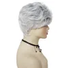 GNIMEGIL-Peluca de cabello sintético con flequillo para mujer, cabellera de color gris plateado con flequillo, estilo Natural, sin gorro 4