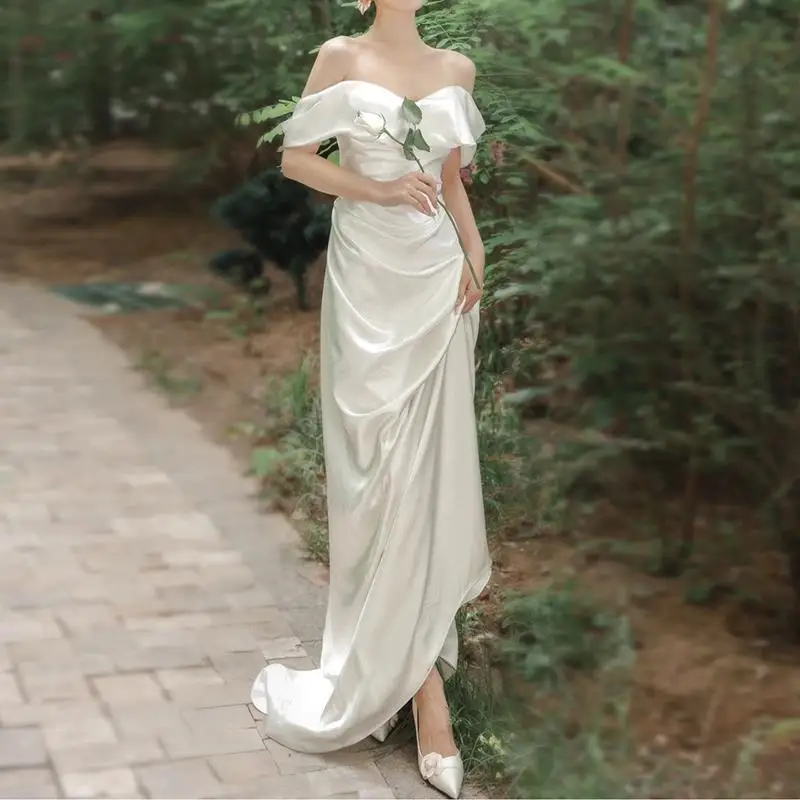 

Простое свадебное платье, элегантное милое платье с открытыми плечами, на молнии сзади, свадебное платье, изящные свадебные платья, индивидуальный пошив SWD458