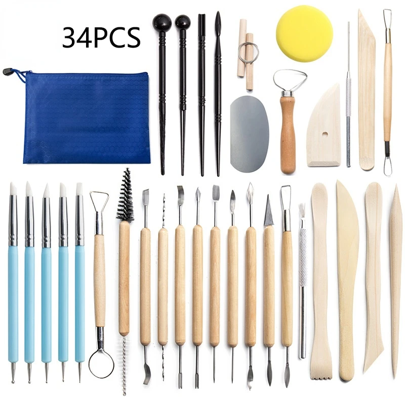 

Аксессуары 34 шт. набор инструментов для моделирования глины и камня силиконовые Точечные сверла ручка нож для резьбы по мягкой глине палочка для резьбы
