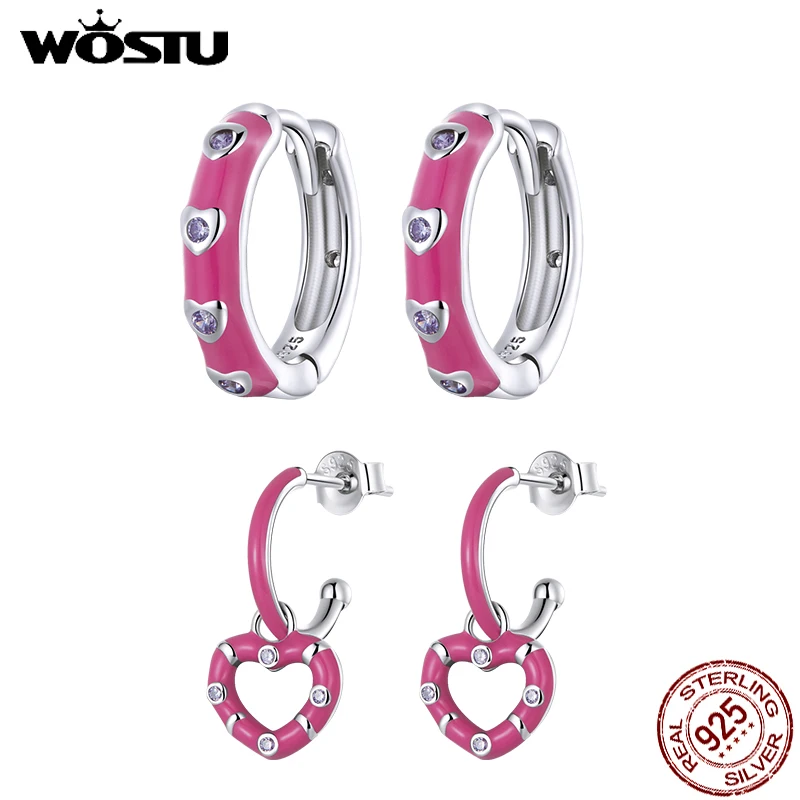

Wostu Authentic Silver Earring 925 Women Jewelry Simple Love Earrings Ear Buckles Fashion Lady Wedding Party Birthday Gift