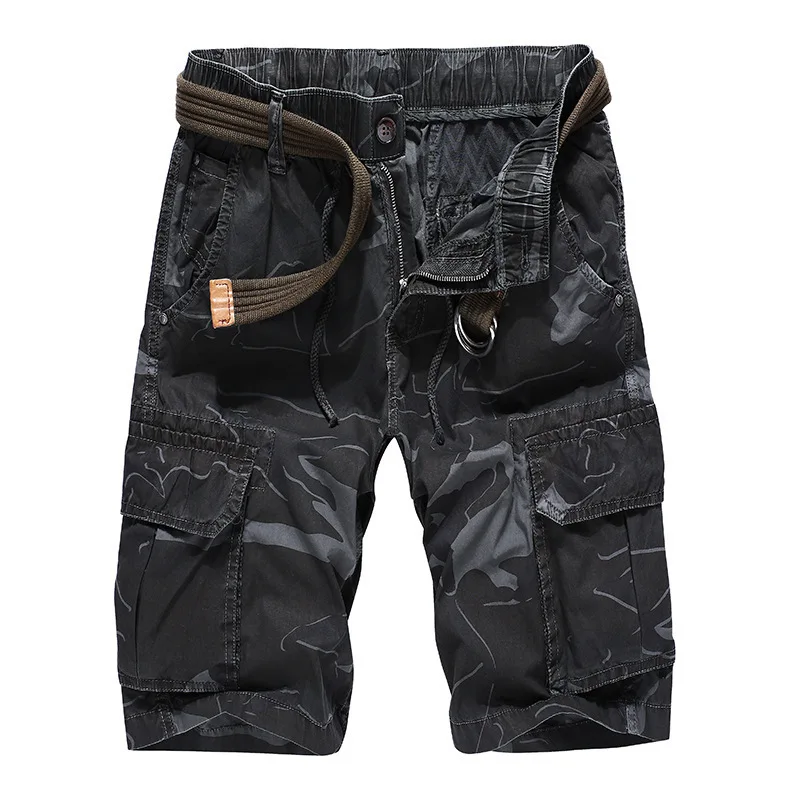 

Мужские хлопковые прямые камуфляжные 5-точечные шорты со средней посадкой