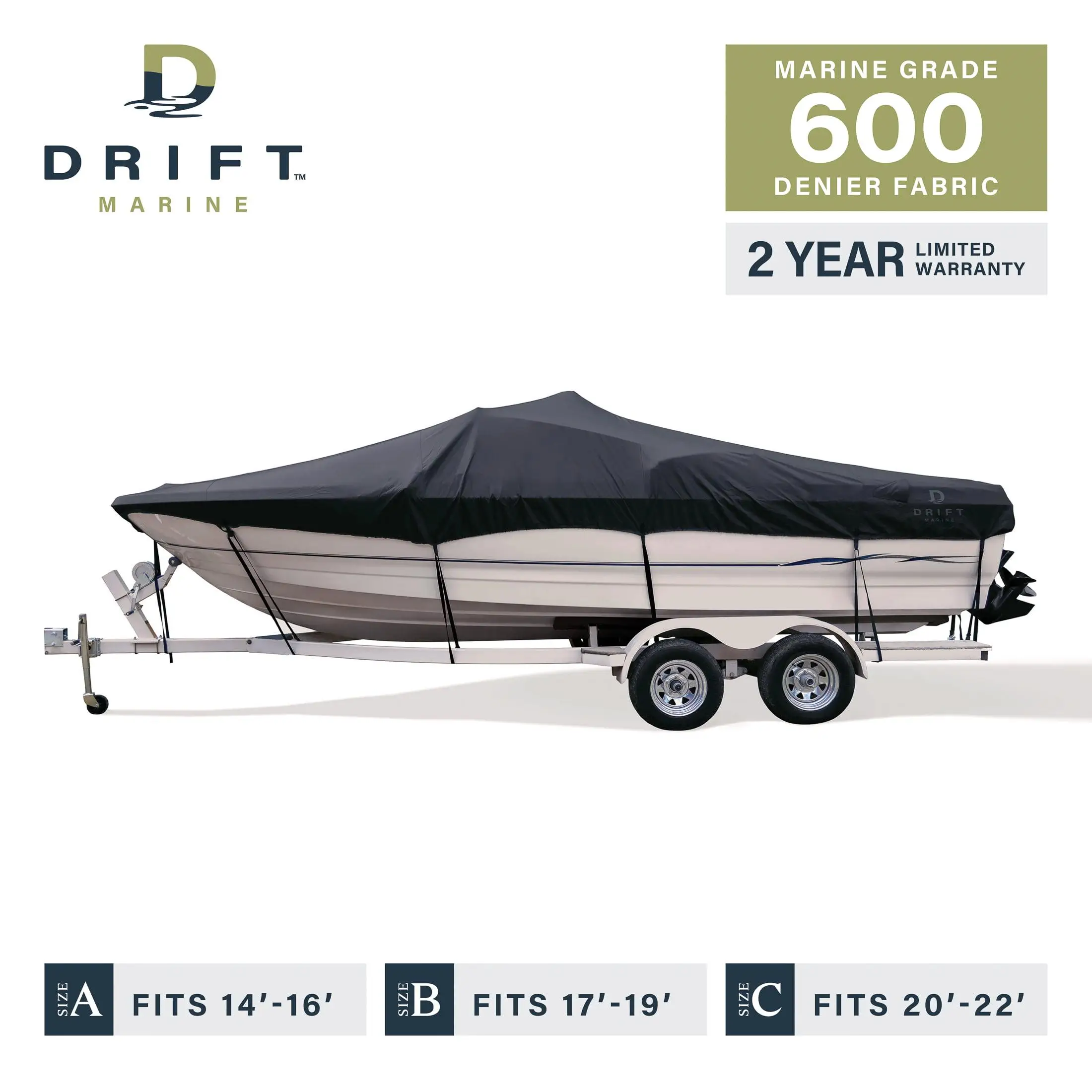 

Waterproof Trailerable Boat Cover Style A, 14'-16', 90" Beam, Anti-UV, Black