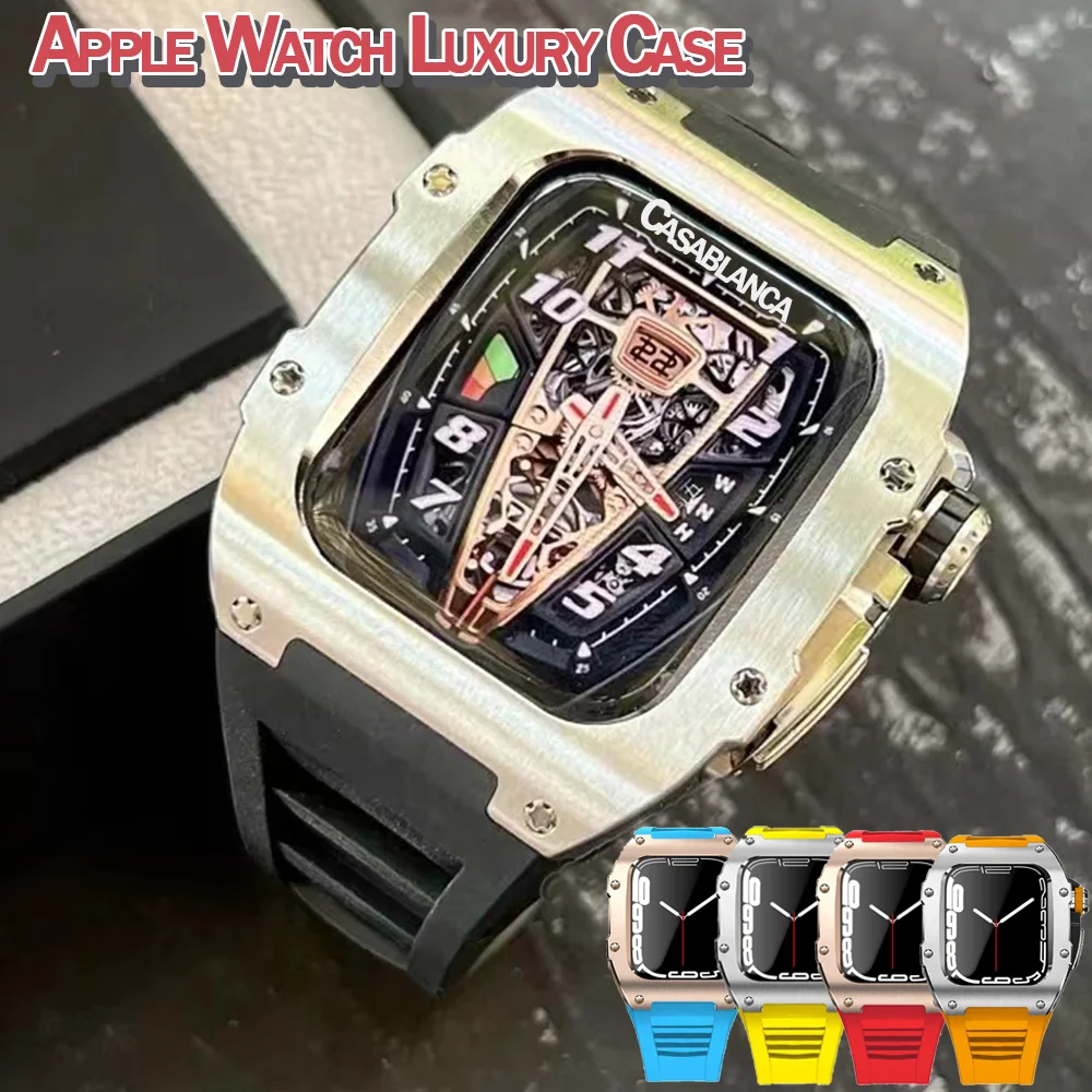 

Titanium Alloy Luxury Case for Apple Watch Band 45mm Series 7 6 Stainless Steel for Iwatch Series 5 4 SE 44MM Modification Kit
