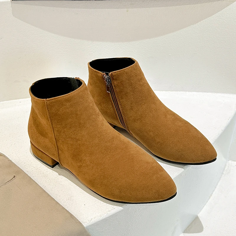 

Women's Chelsea Boots Winter New Solid Color Suede Cowboy Ankle Boots Casual Fashion Zipper Commuter Ladies Shoes Botas De Mujer