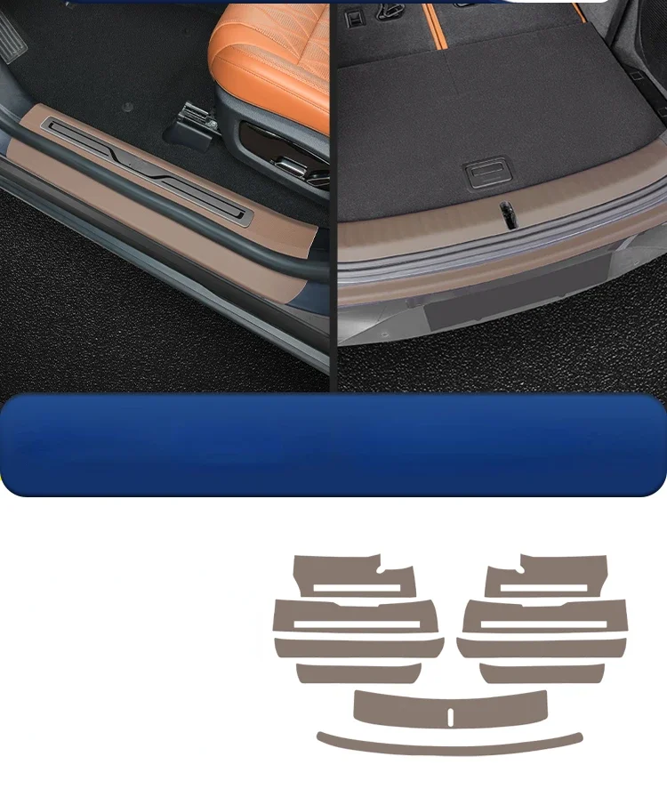 

Кожаная пороговая полоса для BYD Tang EV DMI DMP 2021 2022 2023, задняя защита, приветственная педаль, декоративные наклейки, аксессуары для интерьера