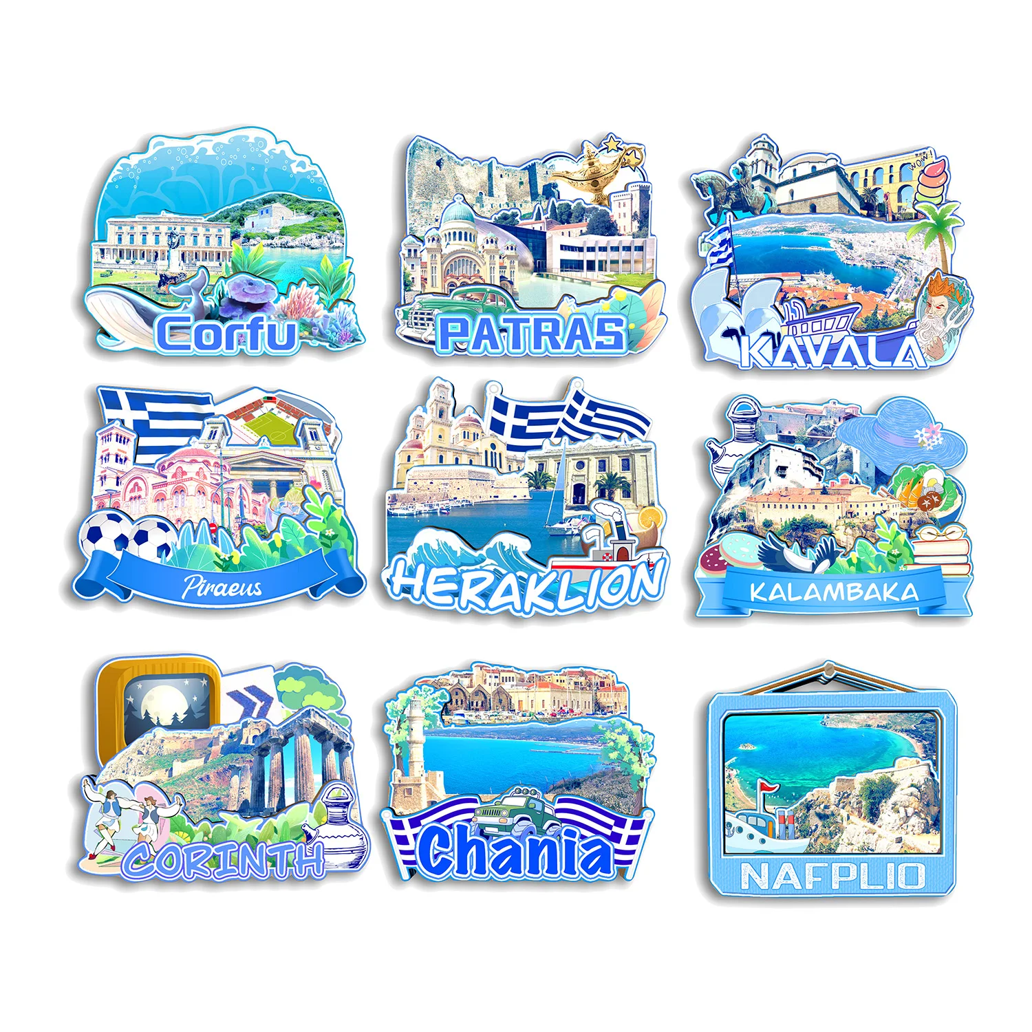 Фото Kalambaka Nafplio Chania Corinth Piraeus Kavala Patras Corfu Heraklion GREECE Магнит на холодильник Путешествия Сувенир Подарок Ручная работа №1