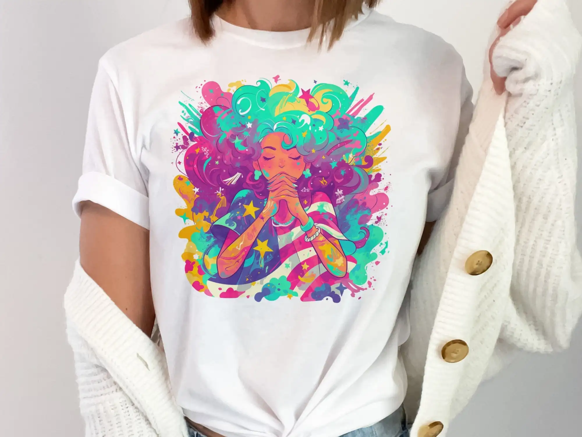 Яркая патриотическая женская футболка красочный дизайн свободы и звезд США