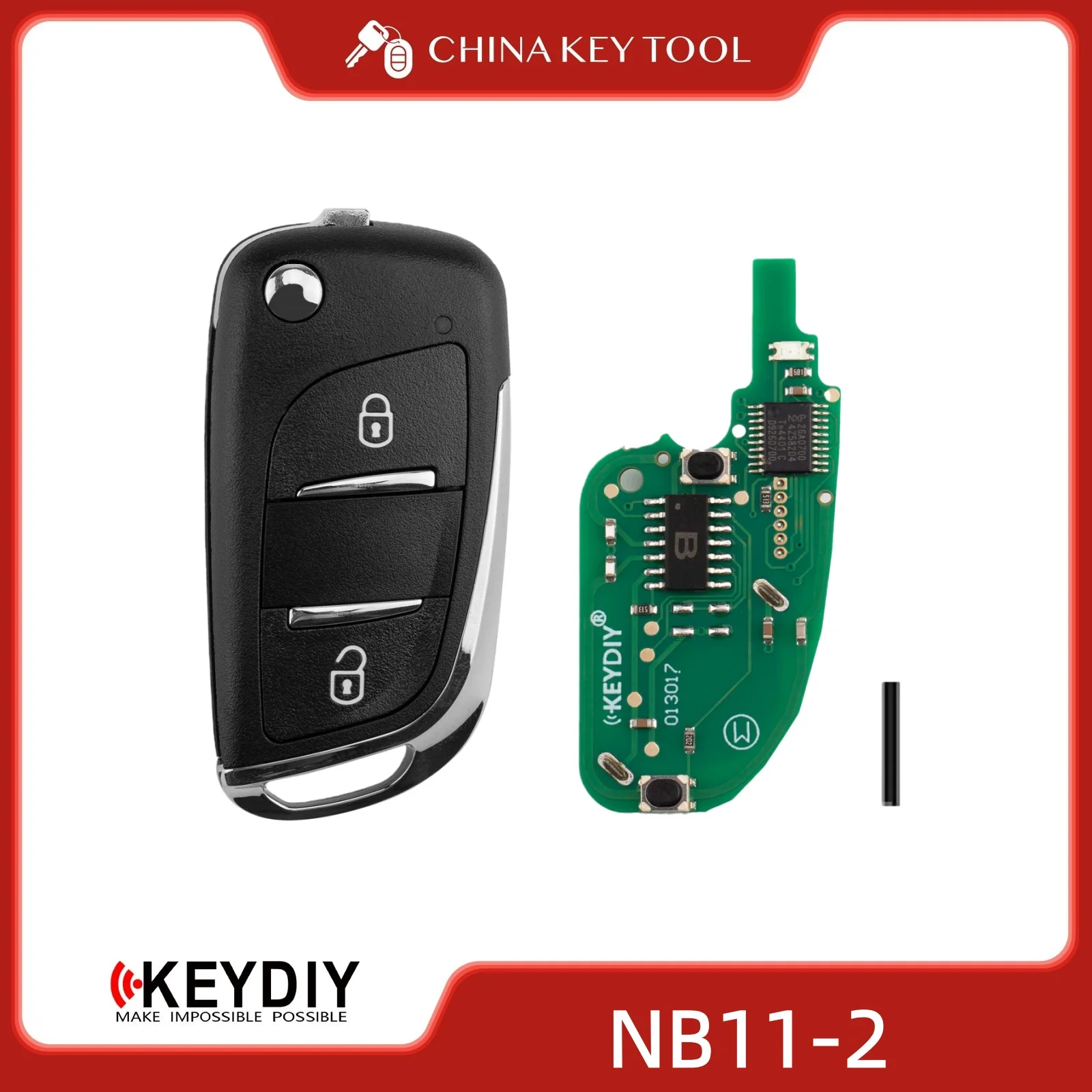

KEYDIY KD NB11-2 PCF Универсальный откидной дистанционный ключ, 2 кнопки, совместимые с типом PSA