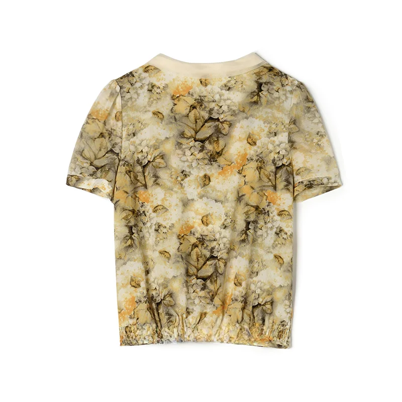 Женский шифоновый пуловер с коротким рукавом и принтом