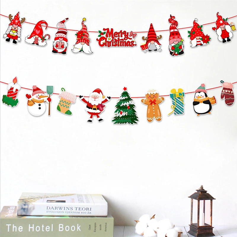 

3m Garland Christmas Banners Santa Claus Banner Snowman Elk Flag Xmas Trees Banners Decor Merry Christmas Decor for Home