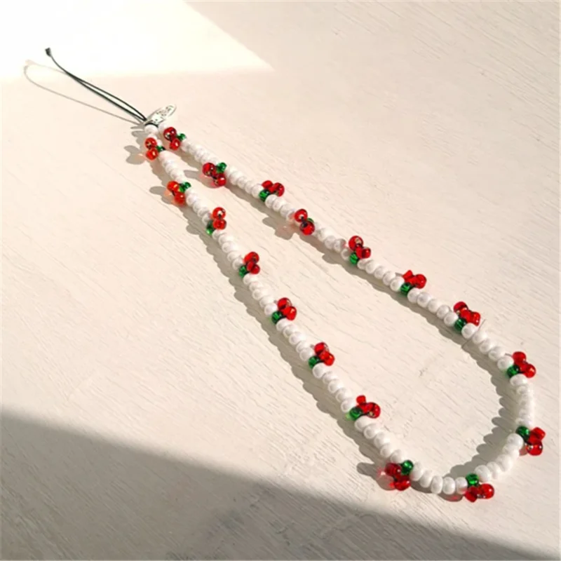 

Red Cherry - Beaded Phone & Bag Charm / Phone Strap / Key Chain 90s Accessories Gift Cherries Beaded Y2k Wristlet Lanyard 30+5cm