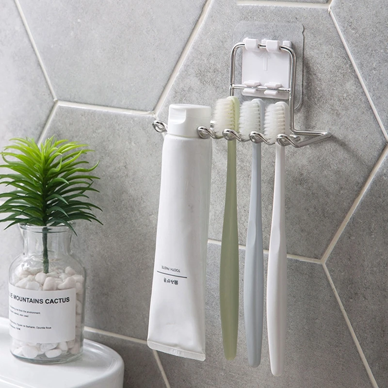 

Wall Mounted Toothbrush Holder Stainless Steel Bathroom Tooth Brush Toothpaste Razor Organizers Rack Stand Bathroom Accessories