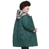 5xl middle aged and elderly mothers winter down padded jacket womens mid length fleece hooded thick warm padded jacket parka
