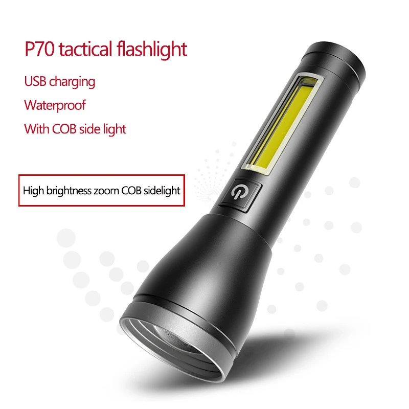 High Power Rechargeable Flashlight With Usb Charging Powerful Long Range Flashlight Convoy Camping Lamp Vari-focal COB Sidelight