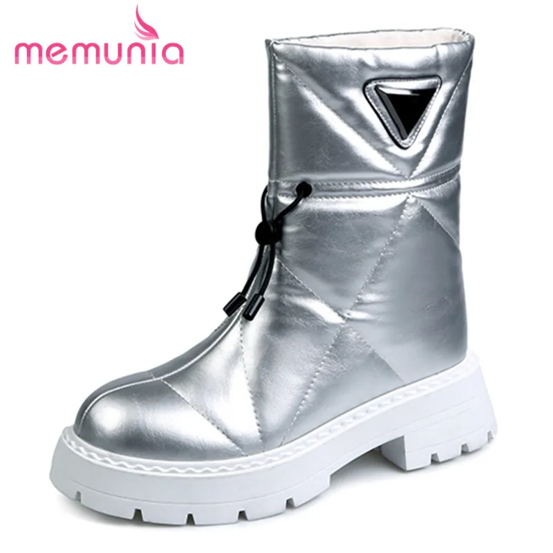 

MEMUNIA 2023 новые синтетические женские ботинки на платформе толстая обувь на среднем каблуке женские зимние ботильоны без шнуровки