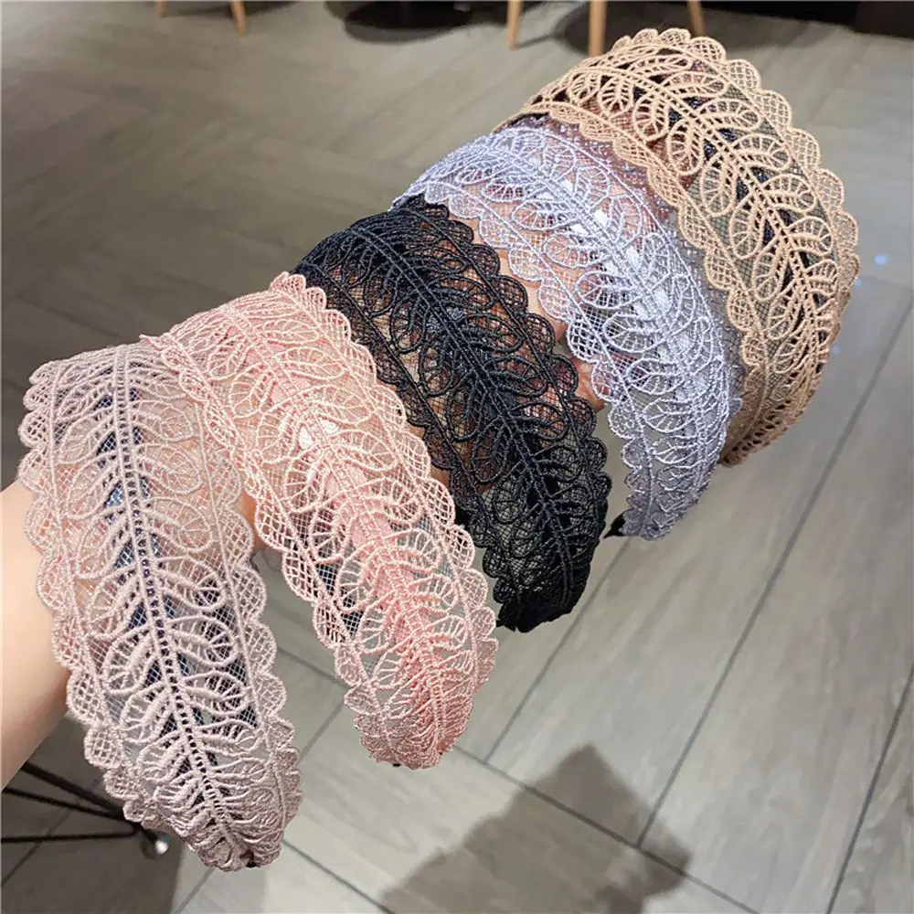 

Make up Resin With Toothed Korean Style Hair Wear Women Hair Accessories Lace Leaves Headband Wide Side Hairband