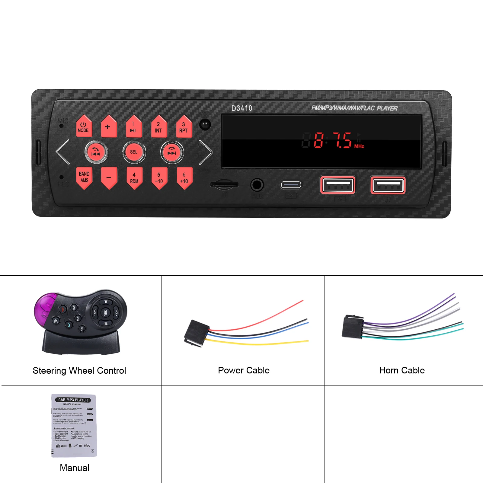 Автомагнитола Podofo 1DIN 12 В Автомобильный MP3-плеер Bluetooth AUX аудио U-диск AUX-вход TF-карта