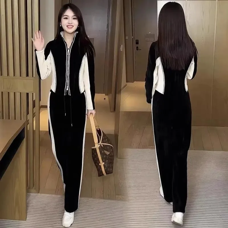 Женский модный спортивный костюм в полоску осень-зима повседневная короткая