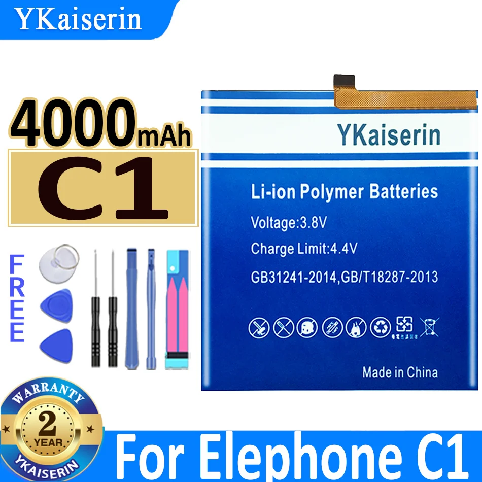 

YKaiserin Battery C 1 4000mAh For Elephone C1 Batteries Bateria + Free Tools