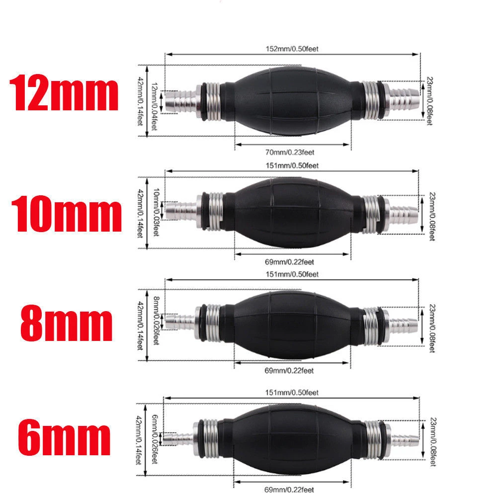 

6mm/8mm/10mm/12mm Hand Fuel Pump Line Rubber Aluminum Hand Primer Bulb diesel oil transfer petrol for Car Boat Marine Outboard