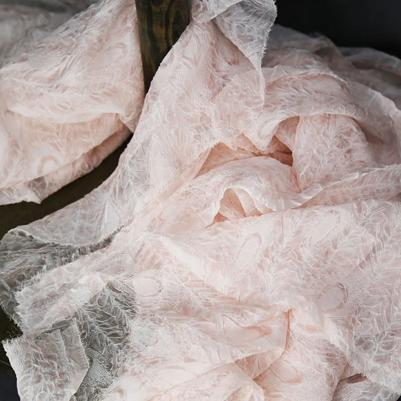 Soft Crinkled Chiffon Fabric Feather Embossed Texture Crinkled Tulle Wedding Dress Skirt Designer Fabric