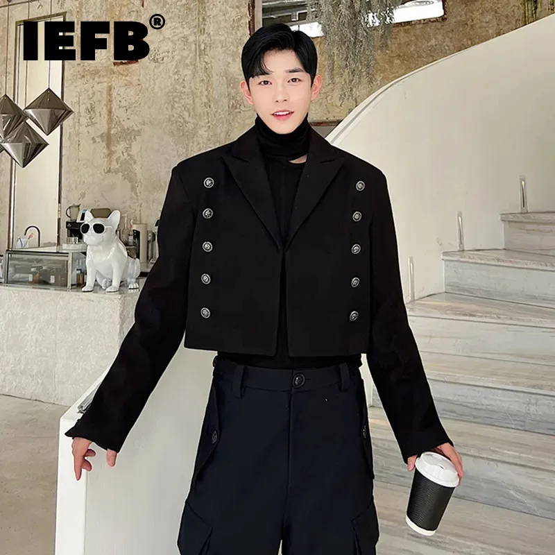 

IEFB Elgance Men's Jackets Coat Double Breasted Knit Short Coat Fashion Korean Style Niche Design Male Casual Outerwear 9C2706