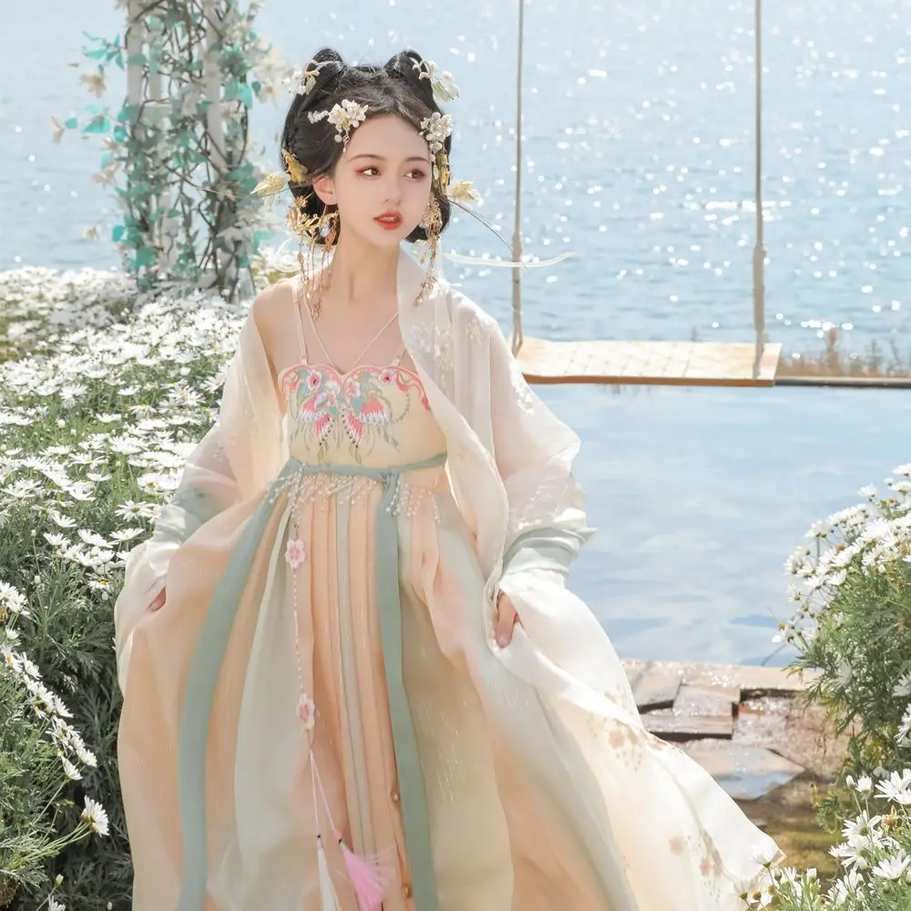 Женская юбка Hezi Hanfu рубашка с большими рукавами и тяжелой вышивкой костюм в