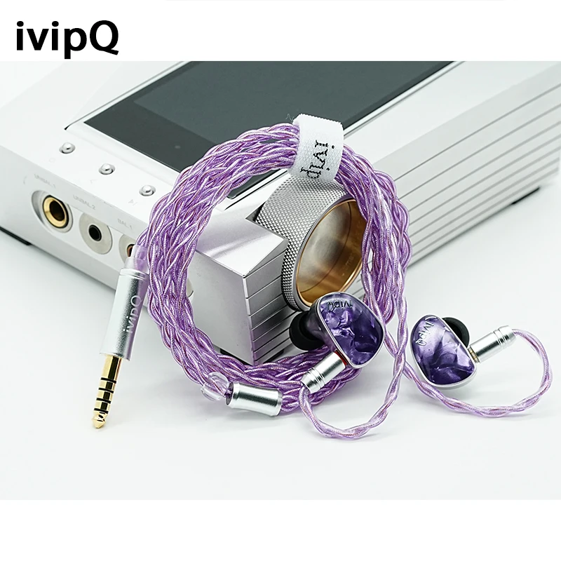 Фото Наушники-вкладыши ivipQ IQ-15 Purple Haze Fairy с фиолетовой и золотой диафрагмой, динамический драйвер IEM с 4,4 мм, 2 контакта для аудиофилов, музыкантов №2