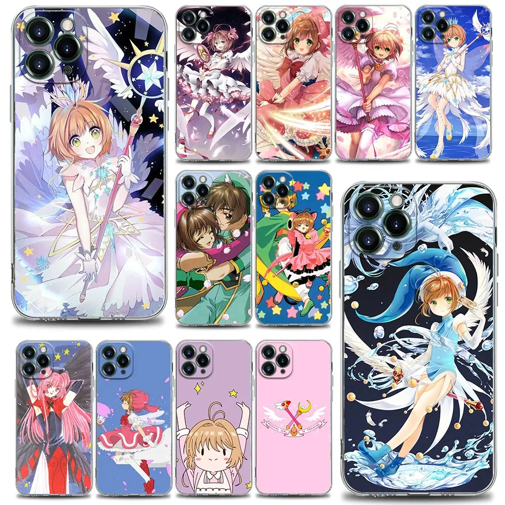 

C-Cardcaptor S-Sakura Clear Card Wings Clear Fundas Coques Case for Apple iPhone 14 11 12 13 7 8 SE XR XS Pro Max Plus PM Case
